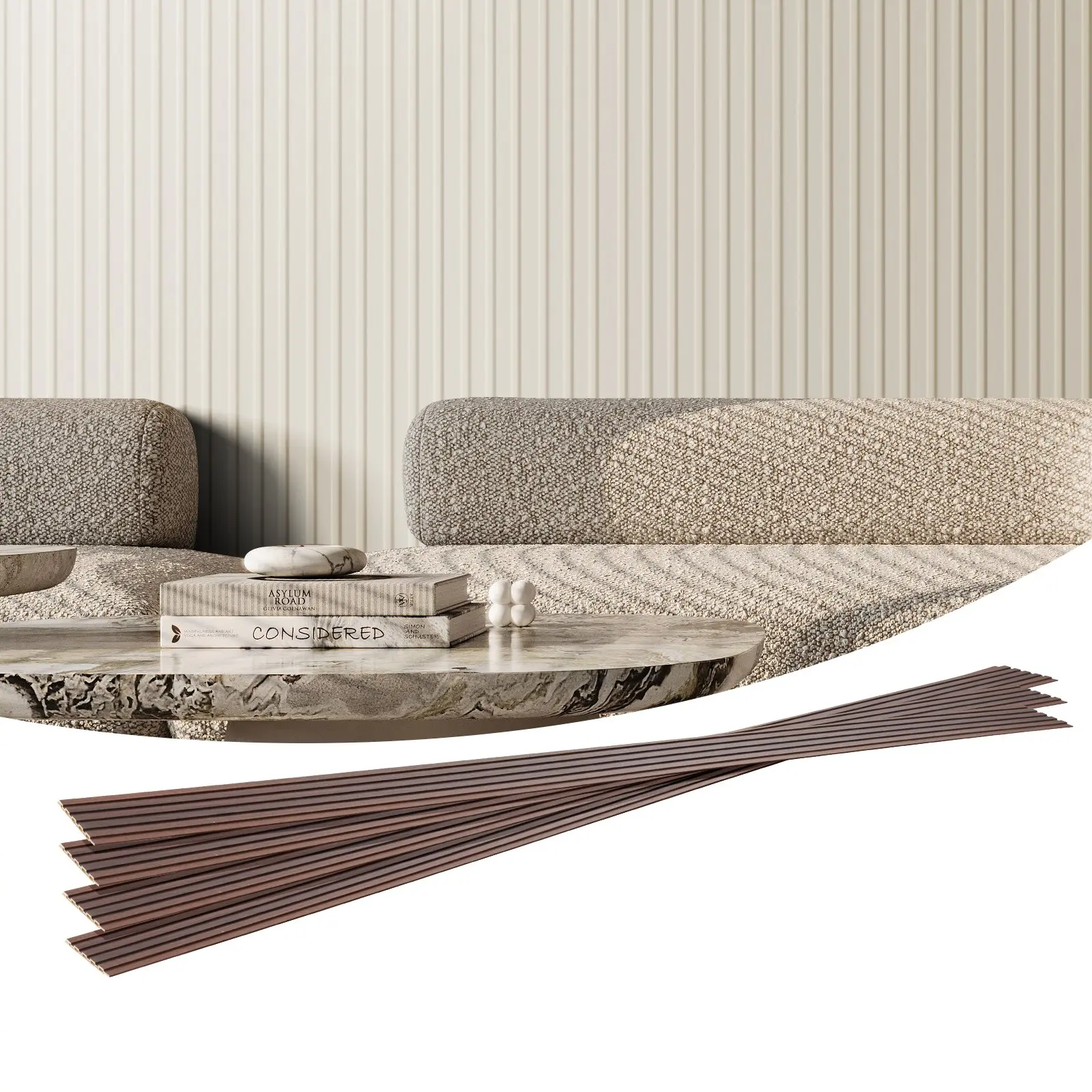 VEVOR 8pcs Fireproof Fire Resistant Acoustic Soundproofing Modern Slats WPC Wall Panels, 96.5x6.5x0.35in Matte White Decorative Hanging Decor with Flexible Layout & Convenient Coverage