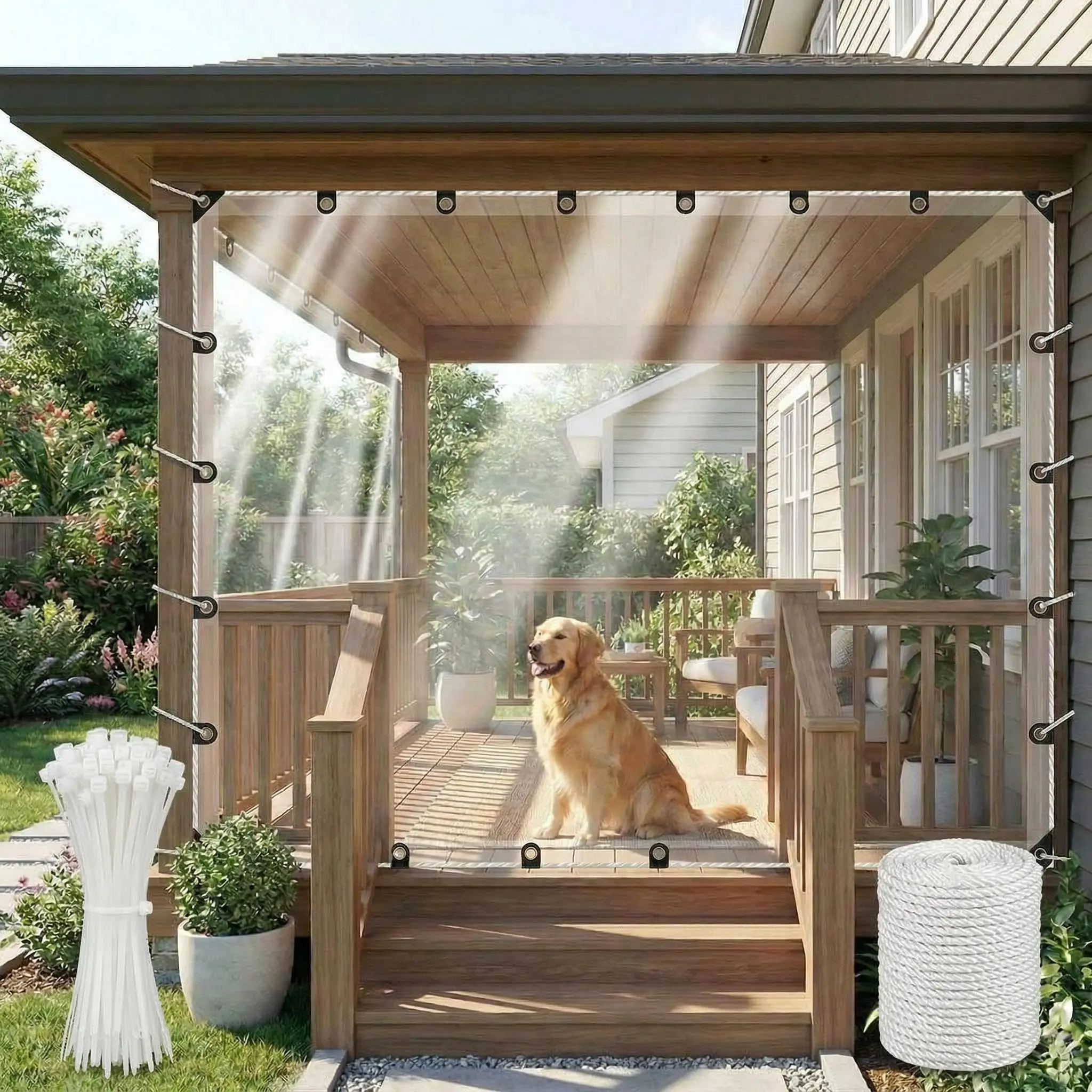 Garvee Clear Tarp Heavy Duty Waterproof 6x8ft, Transparent Vinyl Tarpaulin with Reinforced Grommets, Rainproof Cover for Greenhouse, Heat-Sealed Edges, Plant Protection, Chicken Coop, and Outdoor Garden