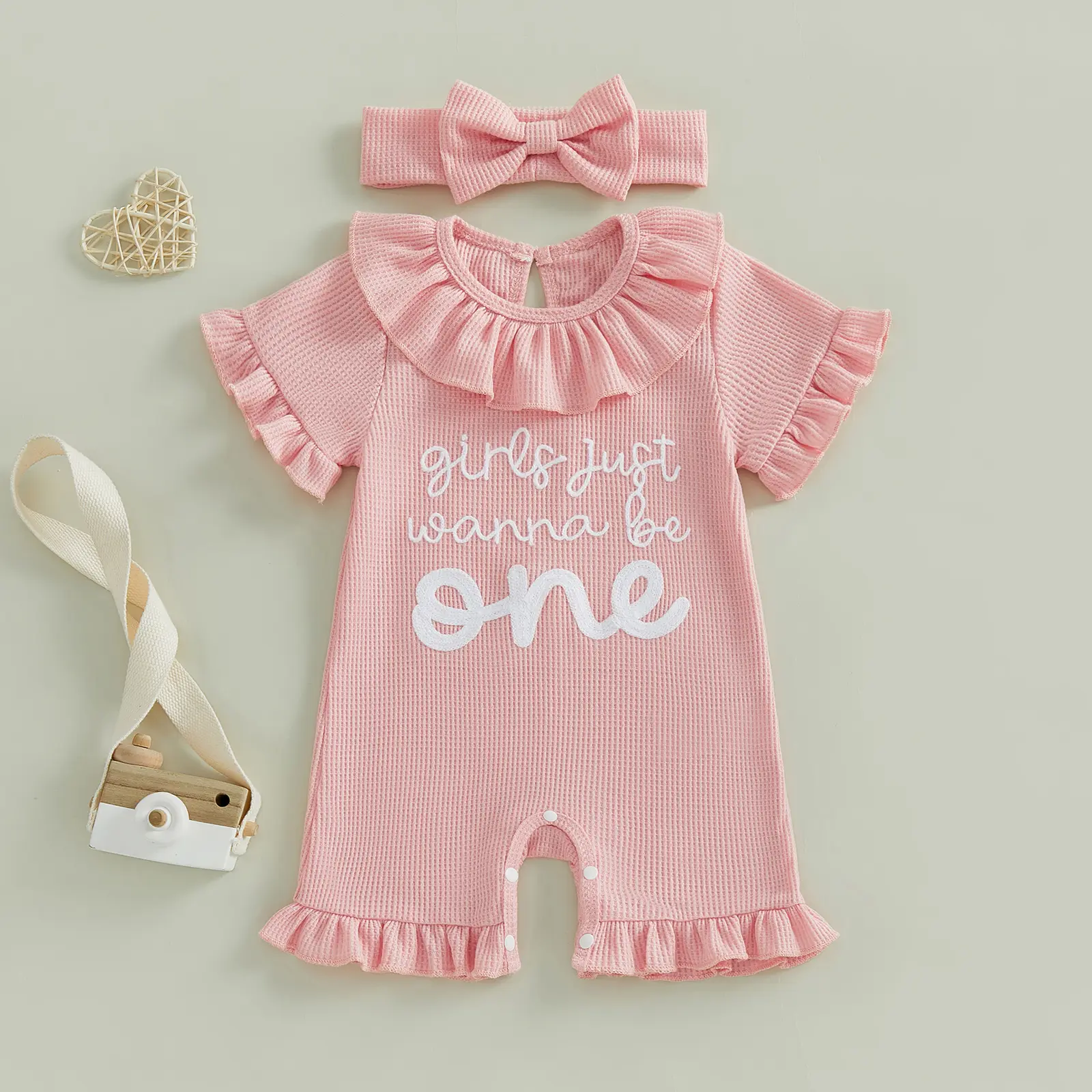 FOCUSNORM Baby Girl First Birthday Outfit 1st Birthday Bodysuit With Headband