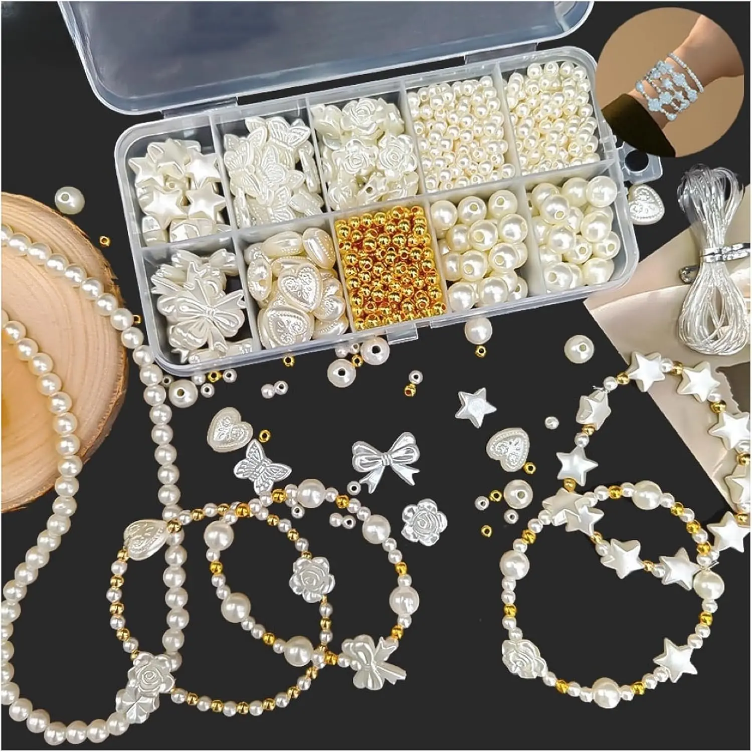 300 count Necklace Bracelet Making Kit,  Bracelet Beads, Suitable for Jewellery Making Kits DIY Bracelets, Earrings, Necklaces, Glamour Girl's Friendship Choice.(Imitation  Beading)