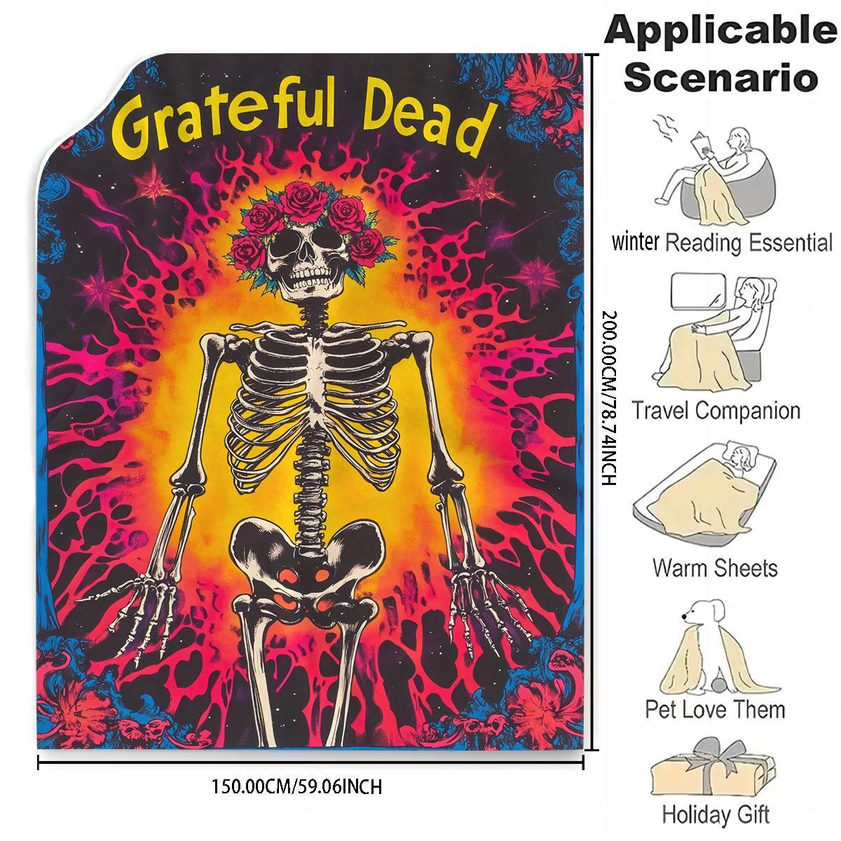 Grateful Dead Skeleton Pattern Blanket, Soft Throw Blanket, Cozy Warm Blanket, Air Conditioning Blanket, Warm Nap Blanket, Stylish Blanket for Home Office Travel, Halloween