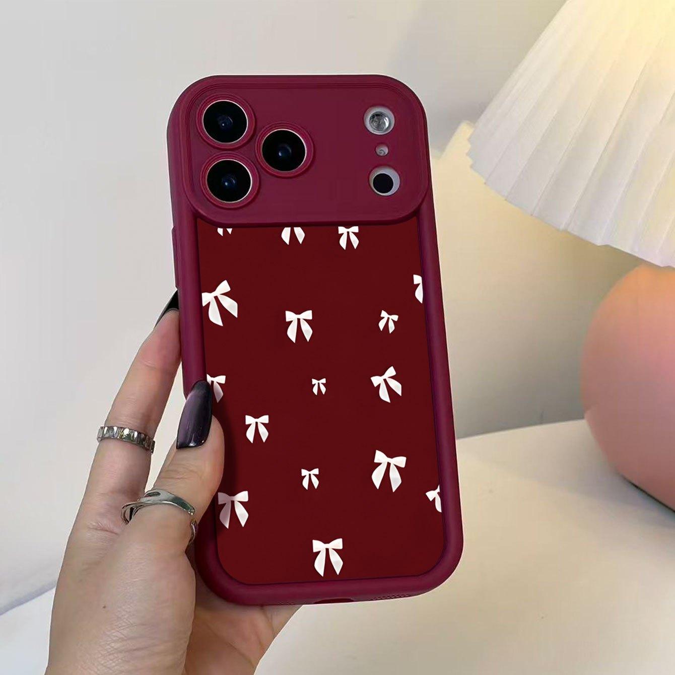 Red Background Bow Pattern Case for iPhone 17 Pro Max 16 16e 15 14 Plus 13 12 Mini 11 Air X XS Pattern Soft TPU Rubber Camera Protection Rugged Mobile Phone Cover Gift 2D printing