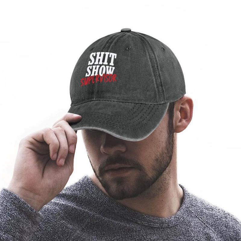 Shit Show Bold - Inspired, 'Shit Show' Supervisor Text Design Unisex Adjustable Adult Washed Denim Baseball Cap