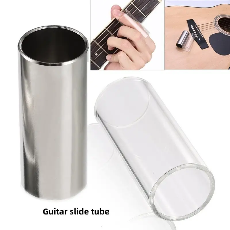 2-Pack Guitar Slide Set, Stainless Steel & Glass Slides, 60mm Medium Size, for Acoustic, Electric Guitar, Bass, Ukulele, Blues, Rock