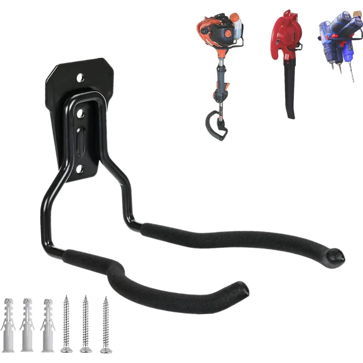 Garden Power Tool Hanger, String Trimmer Bracket, Weedeater Hanger for Garage Wall, Weed Trimmer Wall Mount, Weed Wacker Storage Hook for Brush