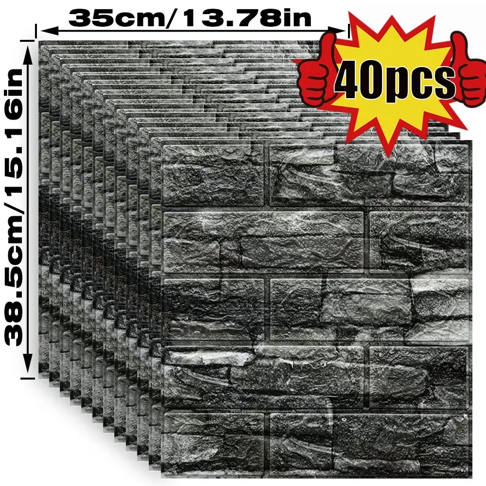40pcs 3D Brick Pattern Wall Stickers, Self-Adhesive Foam Decals, Easy Clean, Cuttable, Ideal for Kitchen, Living Room, Bathroom, Hallway