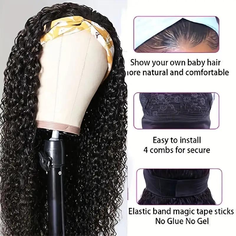 Bling Hair Headband Wig Deep Wave Machine Made None Lace Human Hair WIg Ready to Wear Glueless Curly Headband Half Wig For Wowen Beginner Friendly 180% Density TikTokShopHolidayHaul