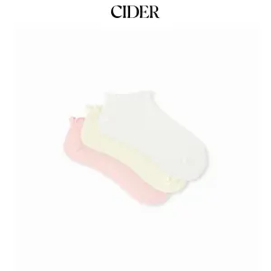 Cider 3 PAIRS KNITTED CRIMPED TRIM ANKLE SOCKS SET