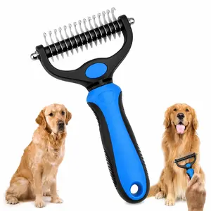 Pet Grooming Brush, Supplies, 2 Sided Undercoat Dog Grooming Rakes, Long Fur Remove Tangles, Mats, Knots - Shedding Rake Comb Deshedding Tool for Dogs & Cats fur pet hair large Reusable Electrostatic Reusable Strong Lint Roller