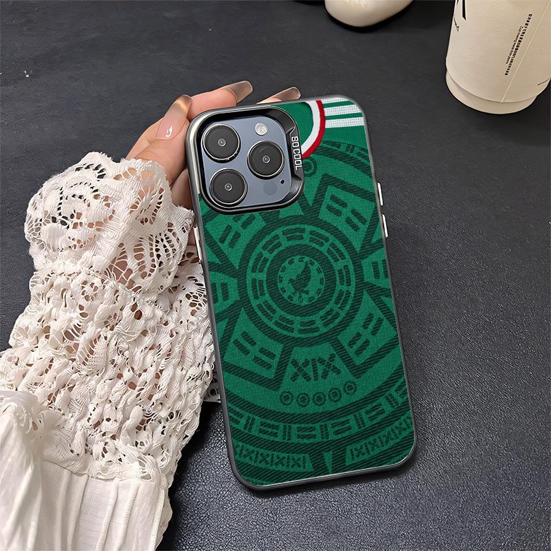 Mexico National Team Pattern Aesthetic IMD Cellphone Case - Gradient Hard TPU PET PC, Shockproof Luxury Protector for iPhone 15 Plus 17 16 14 13 12 11 X XS Pro Max, Samsung Galaxy S21-S26 FE Ultra Plus, Black Silver Gift Devices Accessories, Protection, I