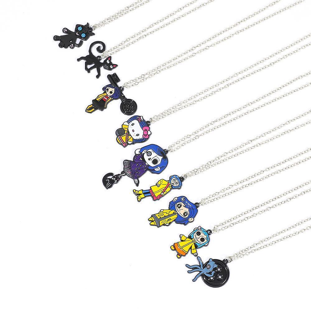 Ghost Mother Necklace Collection - Coraline Black Cat and Buttonhole Pendant, Tim Burton Gothic Jewelry