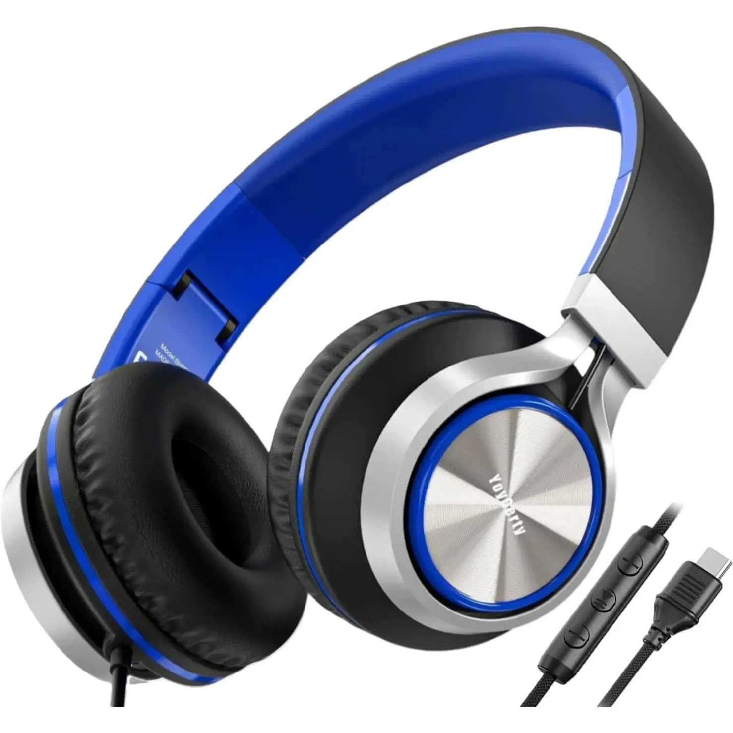 Upgraded USB Type C Wired Headphones, Foldable Over-Ear Headphones with Mic and Volume Control, Hi-Fi Stereo Sound for Adults/Teens//Tablets/Travel(Blue)