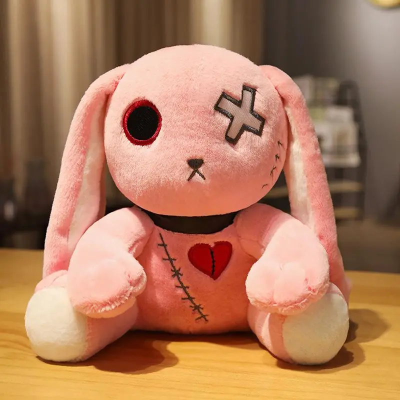 1pc Creepy Goth Bunny Plush Crazy Rabbit Plushie Toys, Spooky Gothic Bunny Stuffed Animal Cute Horror Dreadful Bunny Doll, For H
