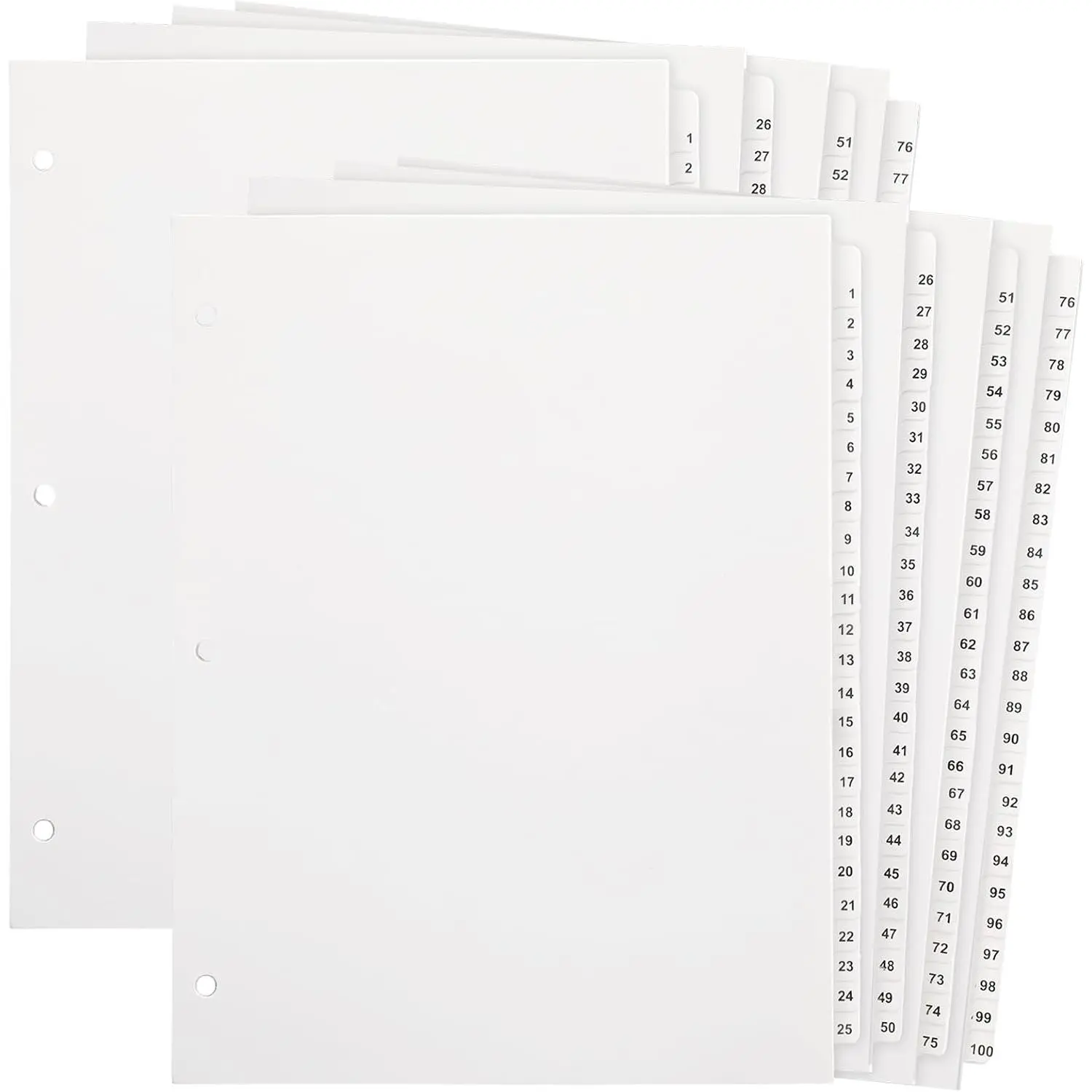2 Sets 1-100 Numbered Tab Dividers for 3 Ring Binder 3 Hole Punched Letter Size 8.5 x 11 Inch Numbered Binder Tabs Page White Index Dividers for Office Files Notebook Documents