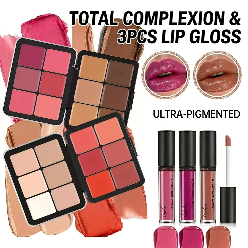 【CHOOSE RASME】High-Value Makeup Face Set, 2 Piece 12 Color Contour Blush Palette + 3 Color Gloss Lip Kit, Perfect for Everyday Beauty Routine