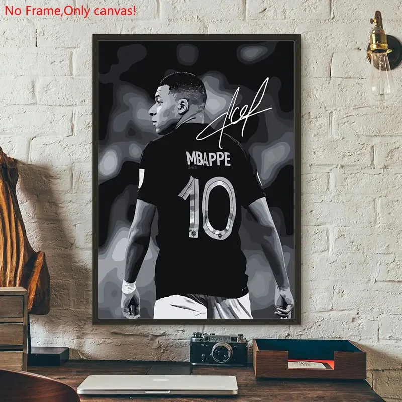 1 piece/set frameless canvas painting print poster, Classic Football player art, Mbappe poster, a perfect gift for football loves, ideal gift for bedroom, living room, dorm hallway, kitchen, mural, wall decoration, room decor
