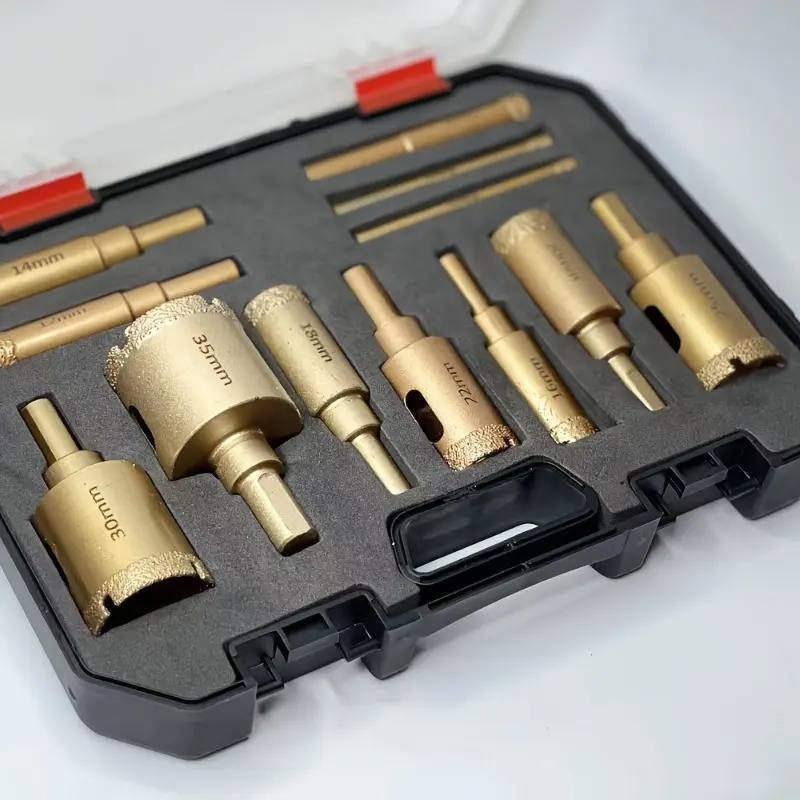 12pcs Brazed Diamond Core Drill Bits Set, Dry Use Hole Saw Kit for Ceramic Tile, Porcelain, Marble, Granite, Glass, with Storage Case