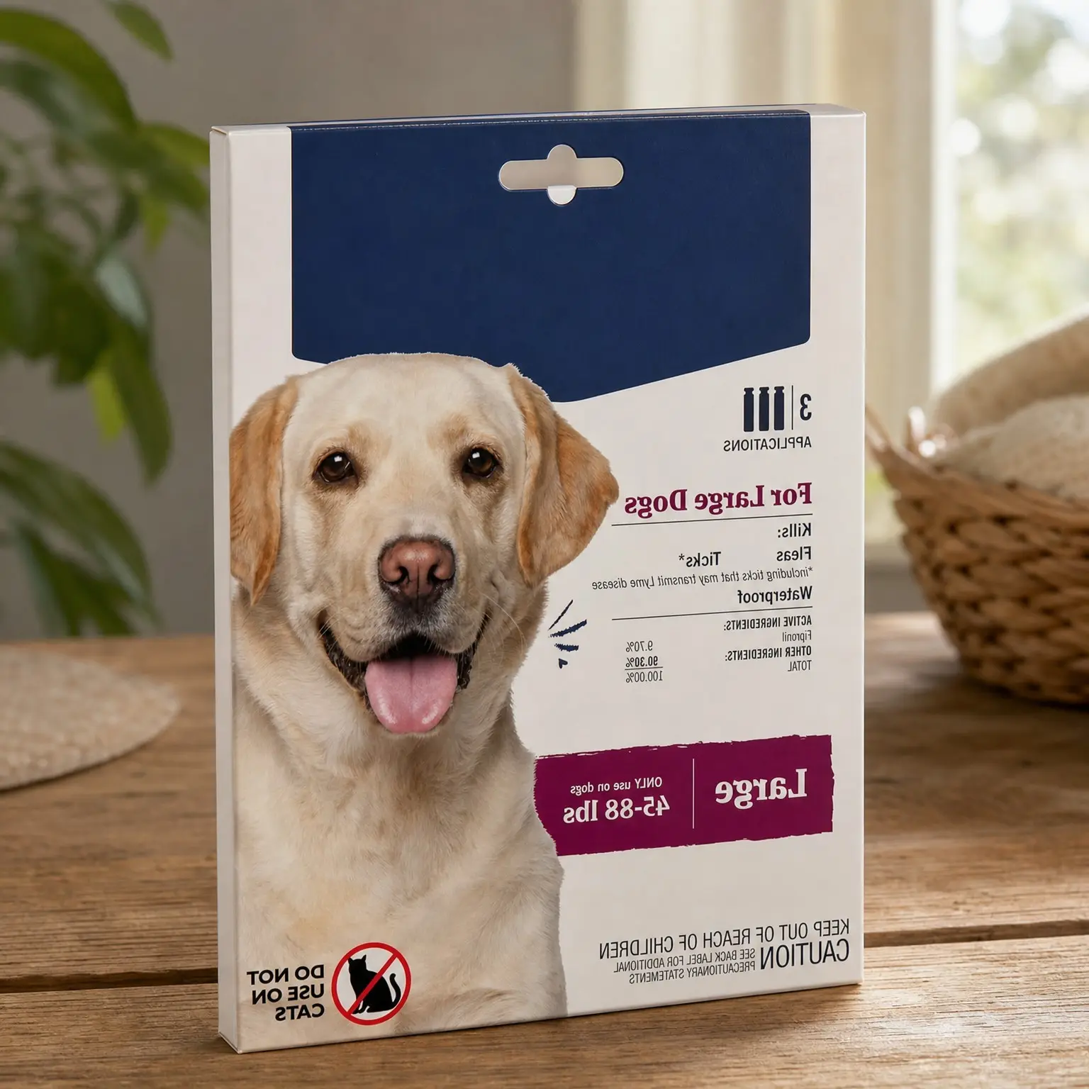 Flea & Tick Topical Treatment for Large Dogs 45-88 lbs – Fipronil 3-Month Supply, Kills Adult Fleas in 24-48 hrs, Vet-Quality, No Rx NeededGift