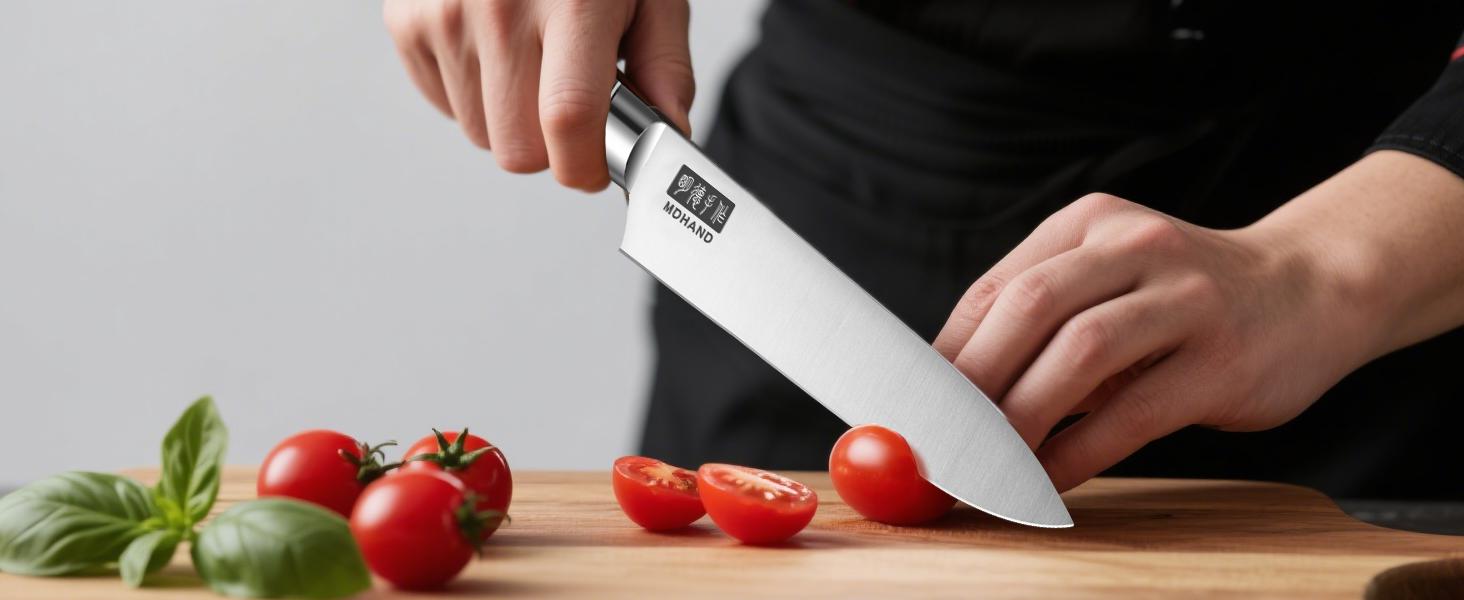 MDHAND Chef Knife Set with Roll Bag, 9PCS Professional Knife Sets with Sharpener, High Carbon Stainless Steel Japanese Kitchen Knives - Black Pakkawood Handle, Dishwasher Safe, For Cooking, Chef Gifts