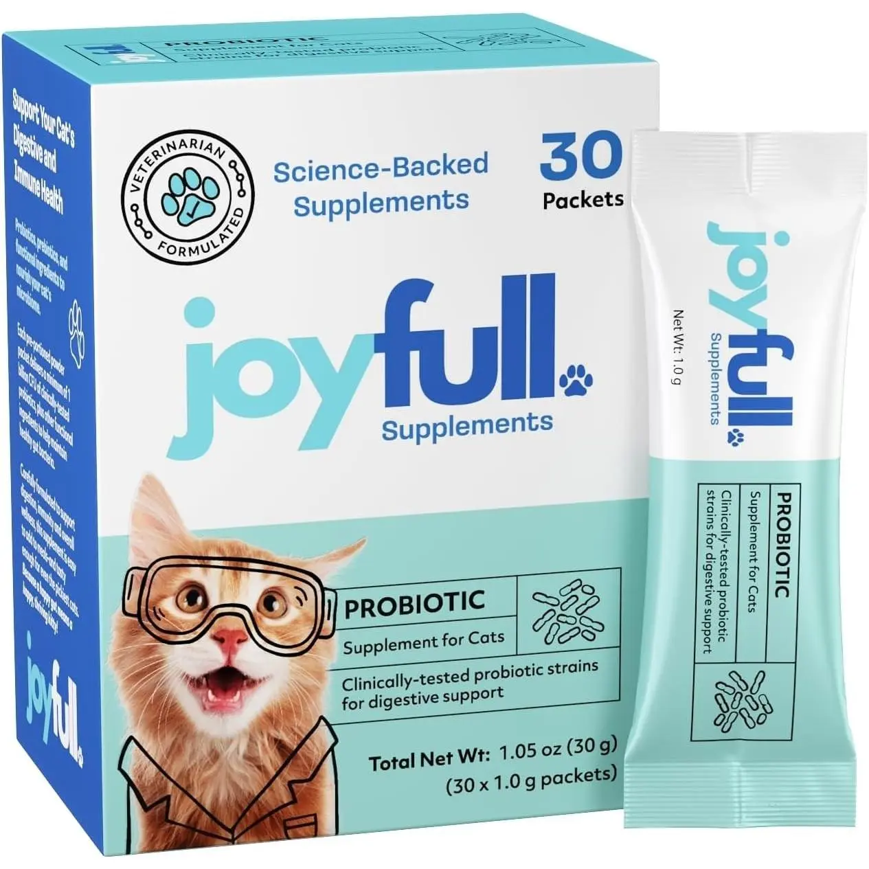 Cat Probiotic with Clinically Proven Strains, 30 Daily Beef Bone Broth Packets for Diarrhea Care & Digestive Aid