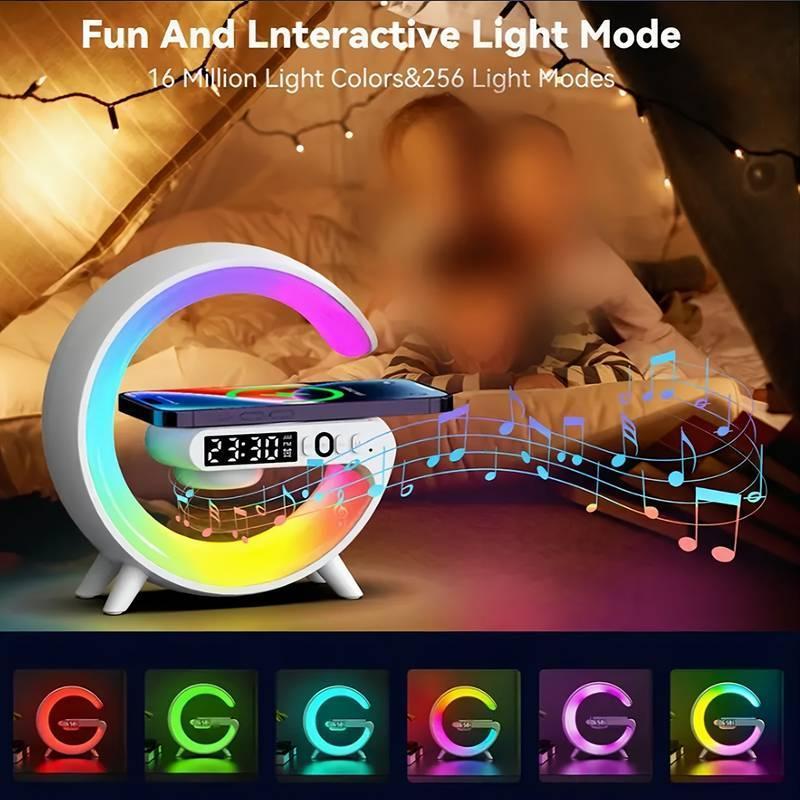 Wireless Speaker with Charger, RGB Light Strip Wireless Speaker with Alarm Clock, Creative Desktop Speaker for Bedroom, Dormitory, Holiday Gift