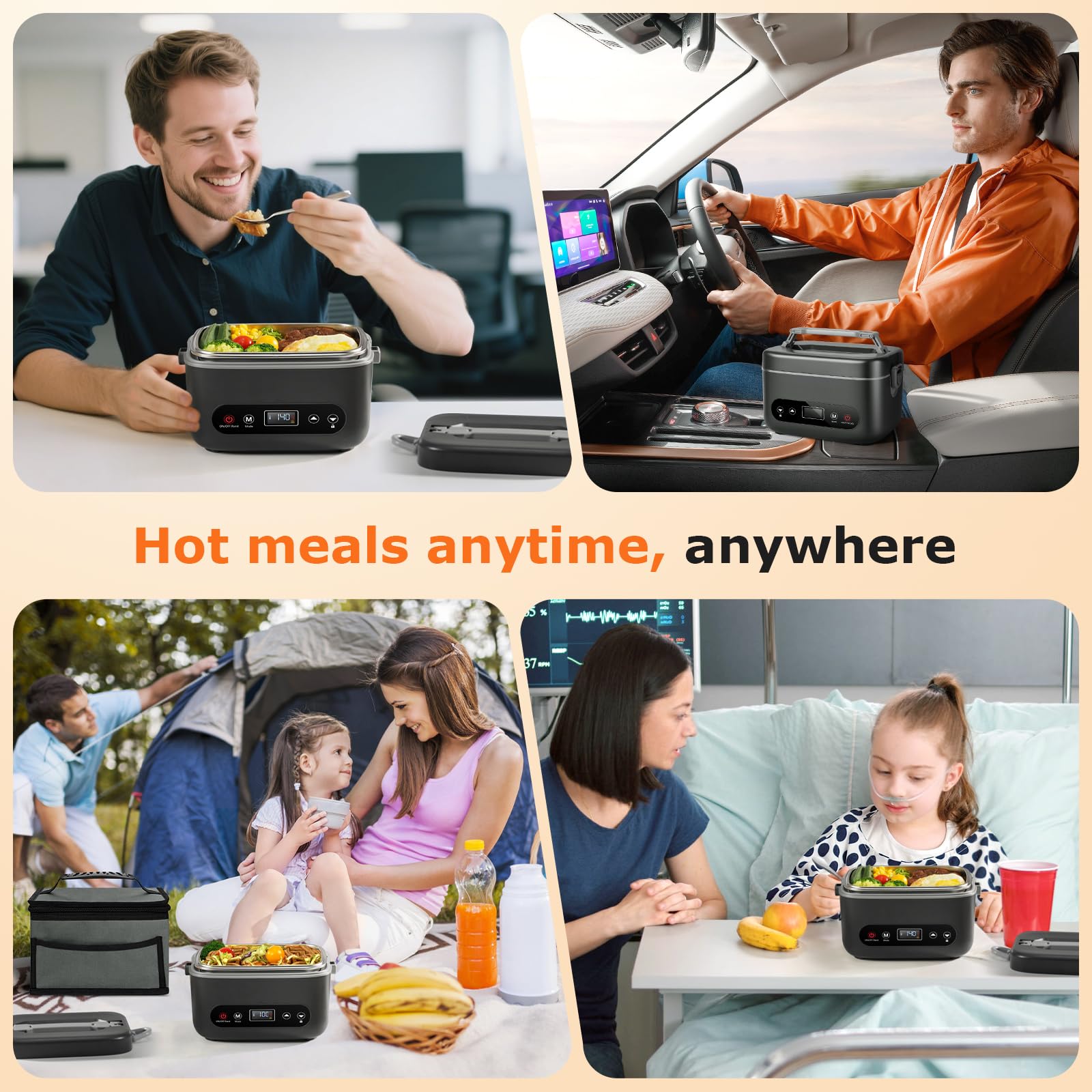 1.2L Leak-proof and BPA-free Cordless Electric Lunch Box, Heated Lunch Box, 20000mAh Rechargeable Portable Food Warmer with 5-sided Heating, Auto Temp Control #GLOBAL PICKS