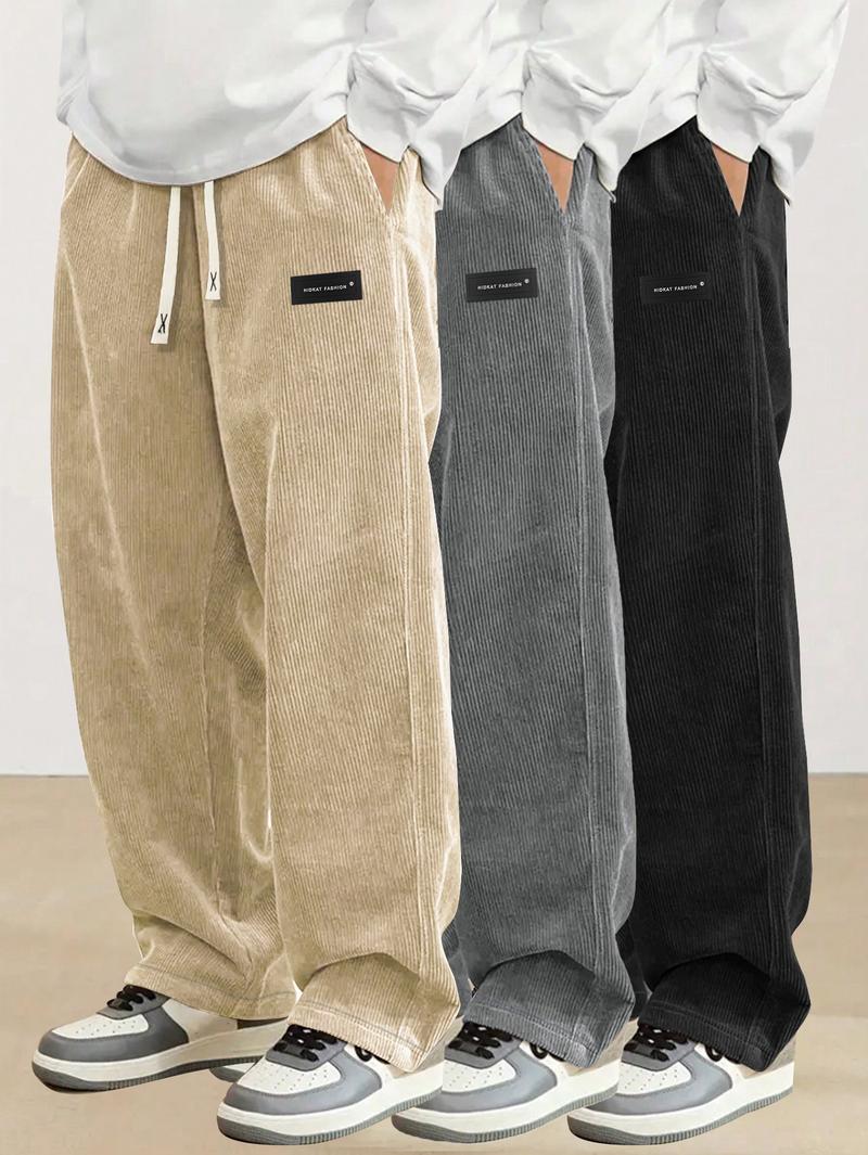 Men's 3-Pack Everyday Corduroy Joggers - Couples Matching Design, Elastic Drawstring Waist Pockets Straight-Leg Pants