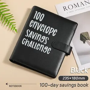 100 Envelopes Challenge Binder, 100 Envelopes Money Saving Challenge, A5 Money Saving Budget Binder with Cash Envelopes to Save $5,050 Budget Planner (Black&Pink)