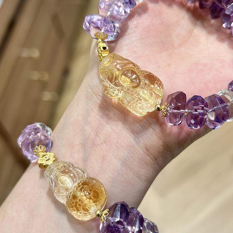Amethyst Bracelet Women's Rich Lucky Beads Citrine Lucky Beads Crystal String Beads S925 Silver Bracelet