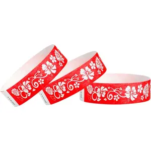 500 Red Hawaiian Flower Tyvek Wristbands for Events - Comfortable Tear Resistant Paper Bracelets ID Wrist Bands for Concerts Festivals Admission Party Identification