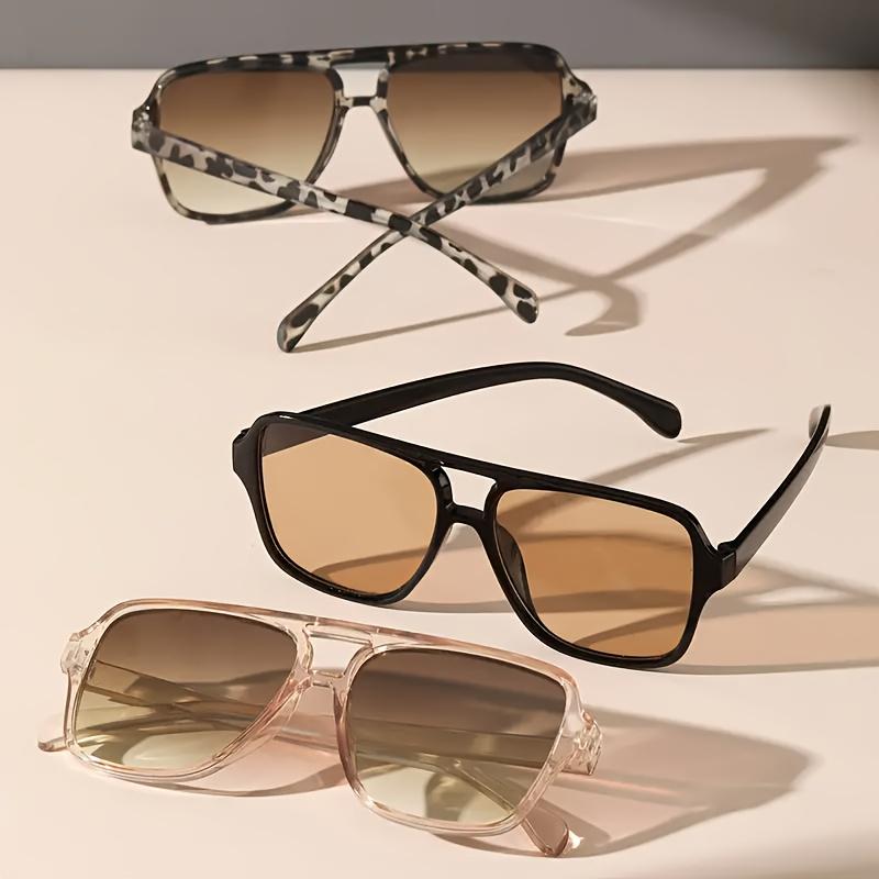 Fashionable Rectangular Plastic Glasses for Women with Leopard Print Detail, Dual Bridge Design, Reflective Lens, PC Material, Ideal for Daily Wear