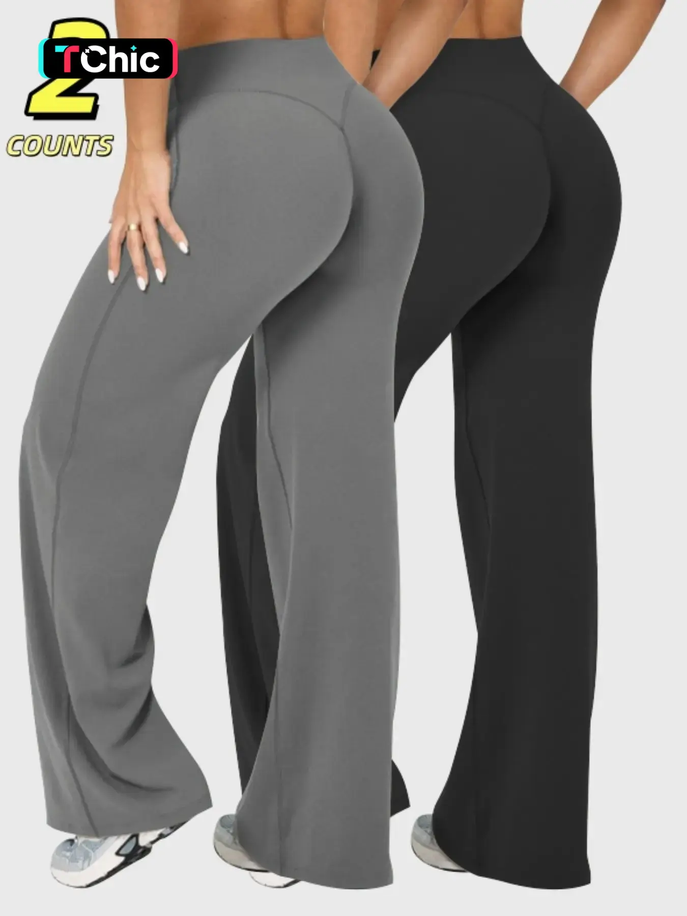 2 PCS Women's High Waisted Elastic Wide Leg Pants, Loose Fit, Fitness Pants, Activewear Pants, Suitable for Yoga and Pilates, Comfortable Daily Wear, All Seasons