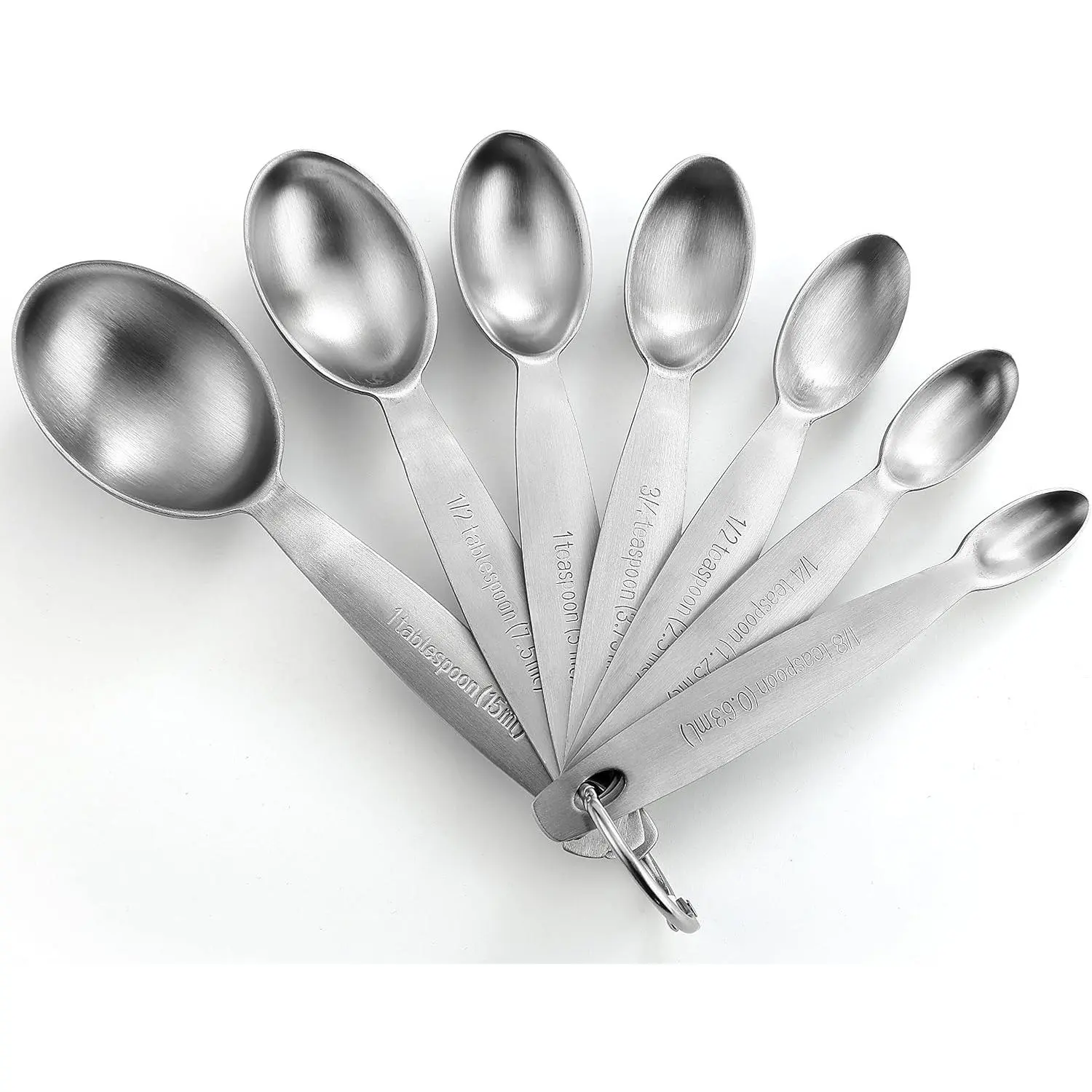 Stainless Steel Measuring Spoons Set of 7 with Leveler | Oval Metal Teaspoon & Tablespoon Measuring Spoons for Dry & Liquid Ingredients, Nesting Metric Spoons with Long Handle