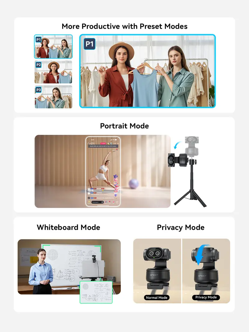 EMEET PIXY Wired 4K AI PTZ Webcam - AI-Powered, 0.2s PDAF Autofocus, 1/2.55'' Sensor, 3 Mics, Privacy Mode, Gesture Control, Audio-Enabled for Streaming/Vlogging, PC Accessories, Switch Gaming/OBS Use