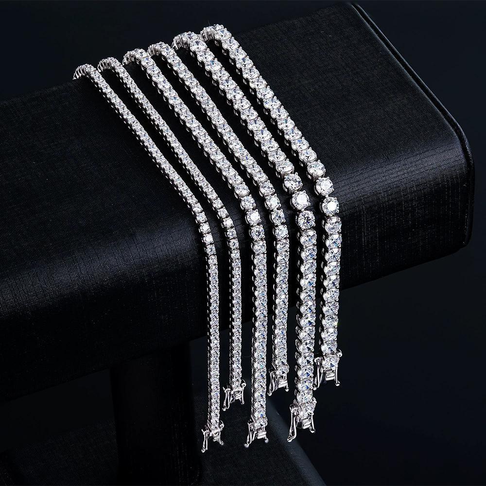 TY GRA Certified Moissanite Tennis Necklace 2/3/4/5mm Solid   Sterling Silver Diamond Tennis Necklaces for Women Man