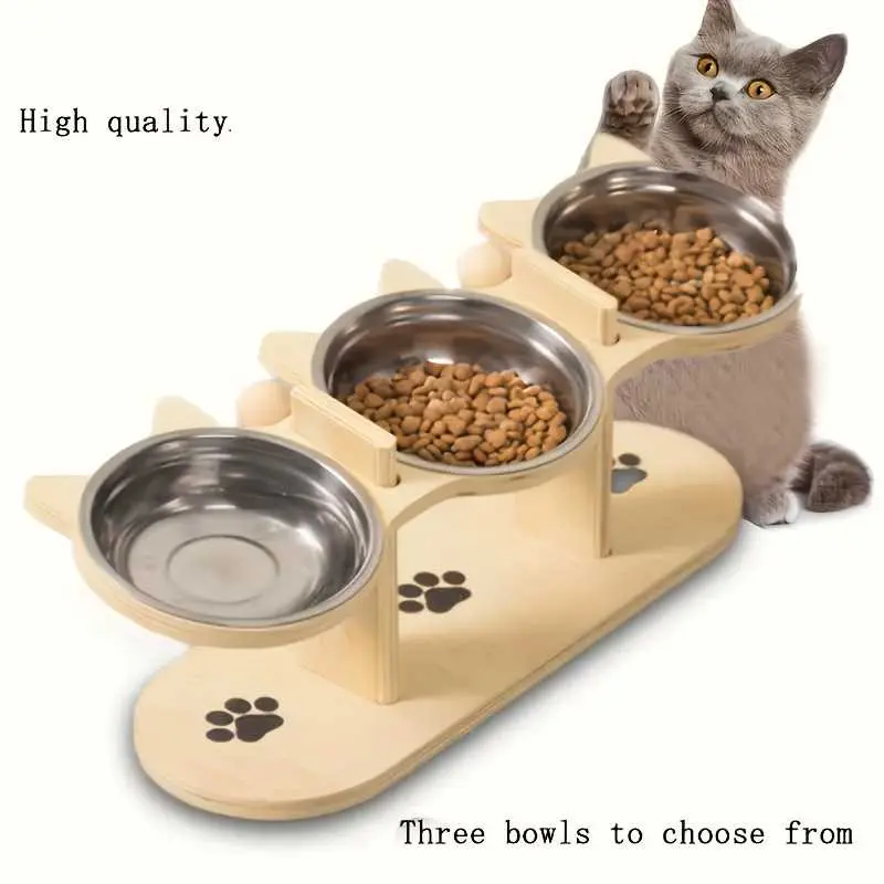Cat Bowl, 15-Degree Inclined Neck Protection, Large Capacity, Stainless Steel Bowls, Easy Assembly, Detachable, Portable, Easy Clean, Gift