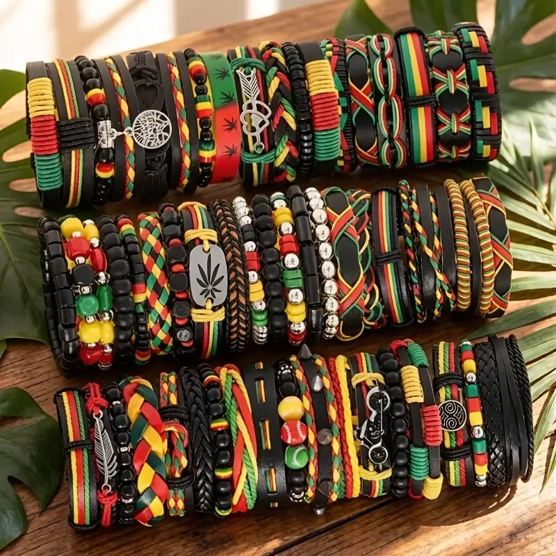 8/18/28Pcs Colorful Mix Ethnic Beads PU Leather Bracelet - Multi-Layered, Adjustable Size, Casual Daily Wear Jewelry for Birthdays, Gifts for Teenagers