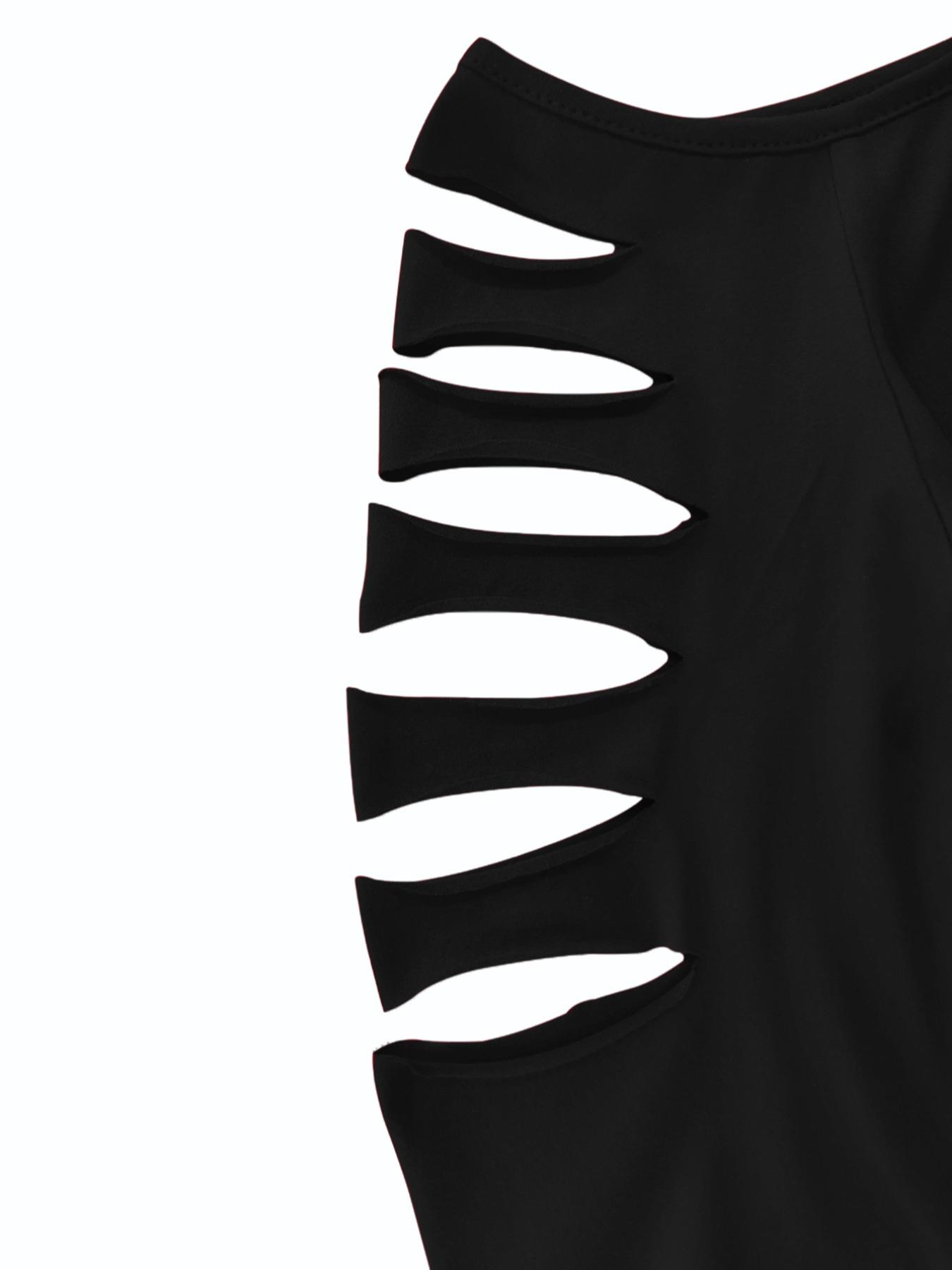 Women's Cut Out Shoulder Three Quarter Sleeve T-Shirt, Side Ruched Design, Soft Elastic Fabric, Casual Daily Wear