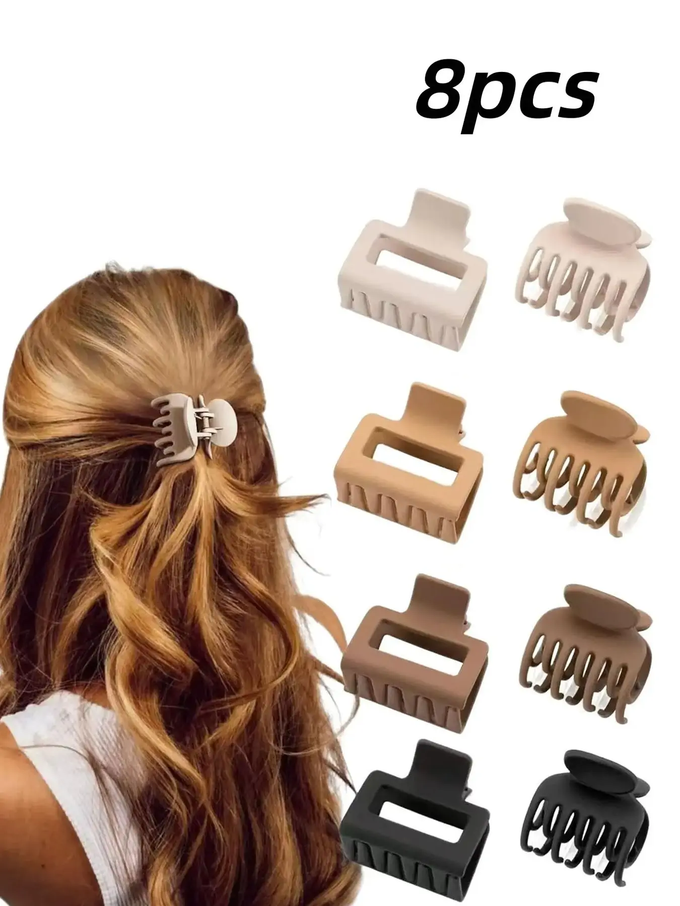 8pcs Matte Hair Clips, Flat Claw Clips for Women & Girls, Rectangle & Double Row Design, Ideal for Thin/medium/fine Hair, Non-Slip Jaw Clamps, Hair Claws, Claw Clip Pack