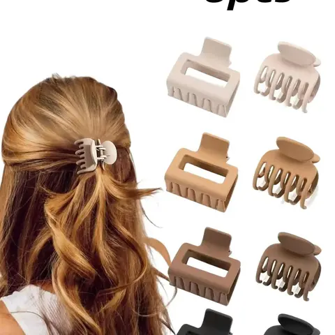 8pcs Matte Hair Clips, Flat Claw Clips for Women & Girls, Rectangle & Double Row Design, Ideal for Thin/medium/fine Hair, Non-Slip Jaw Clamps, Hair Claws, Hairclips