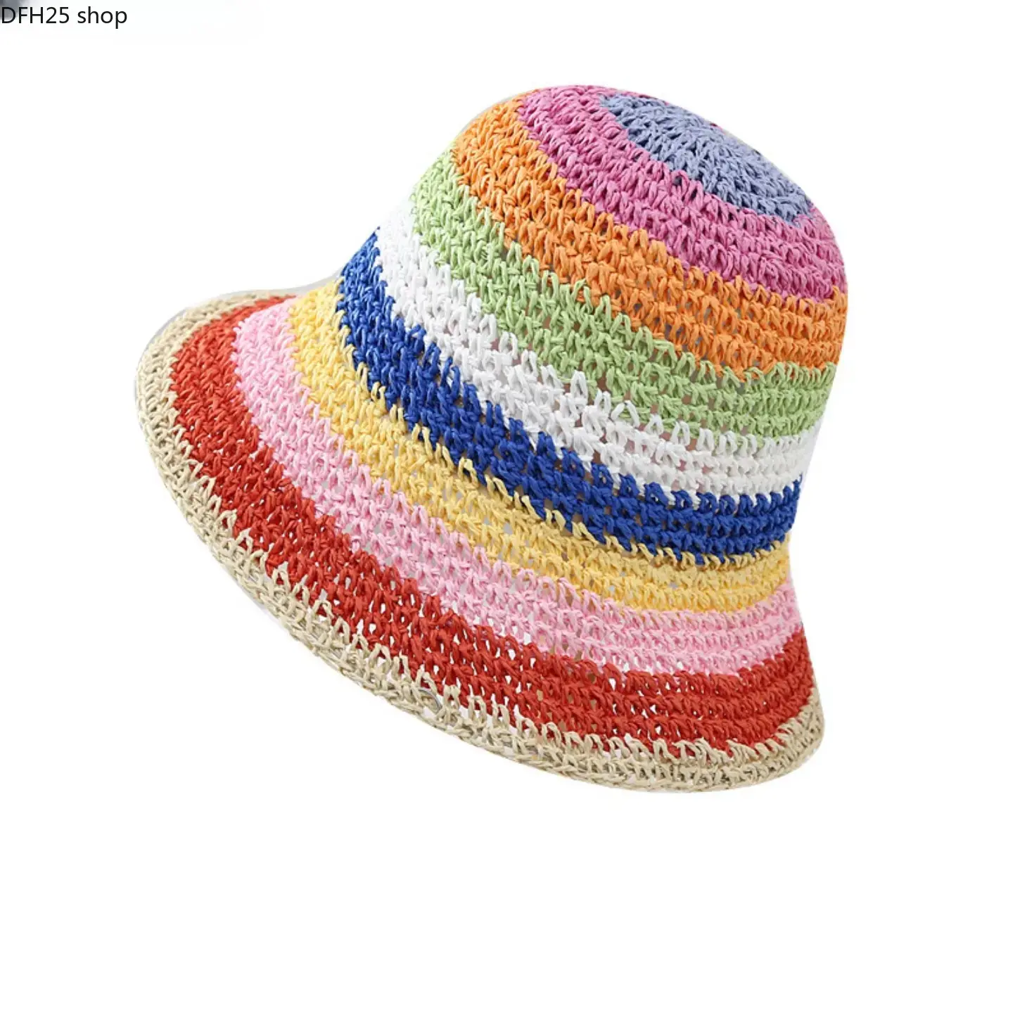 Women's Crochet Rainbow Bucket Hat for Summer Beach Travel and Outdoor Activities, Lightweight Sun Shade Cap With Breathable Design