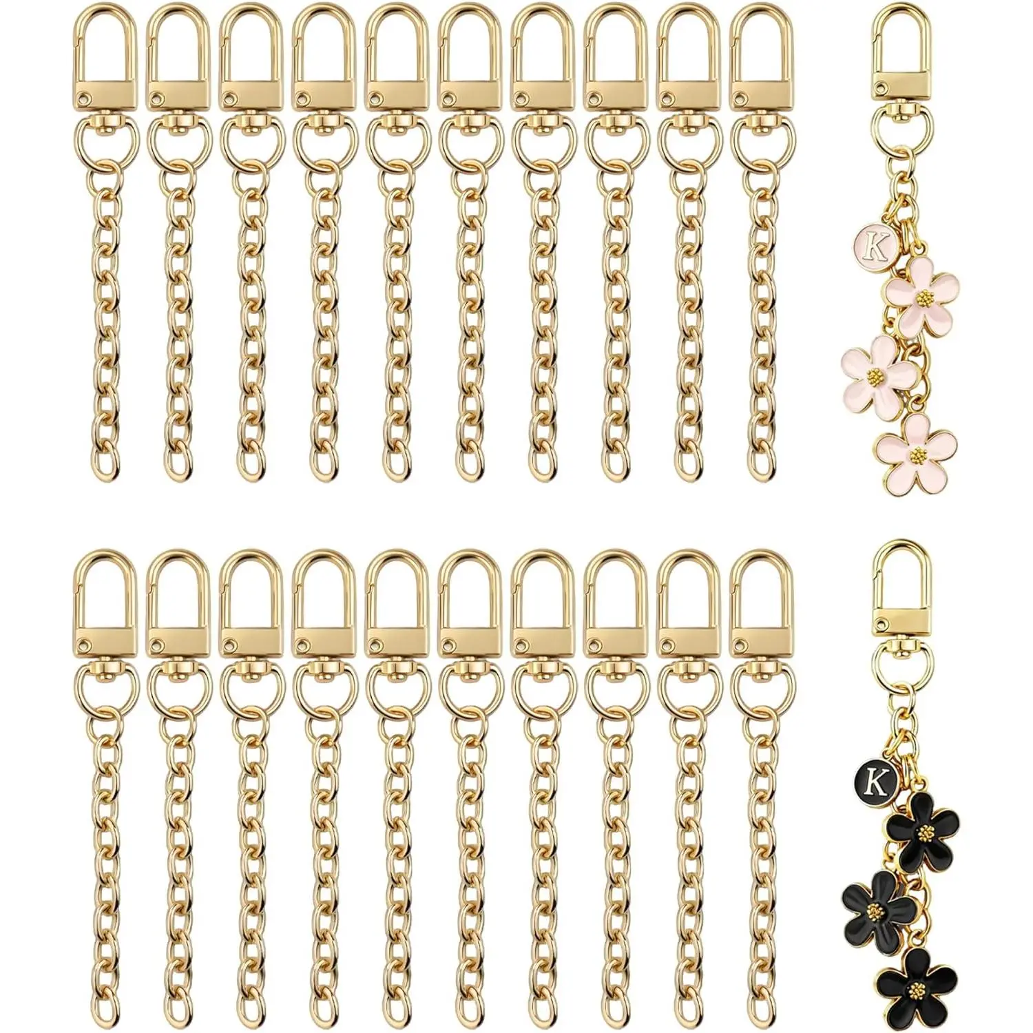 NCIWAN 20 PCS Keychain Making Kit Swivel Snap Hook Lobster Claw Clasps and Extender Chain Gold Metal Keychain Clips with Key Ring Bulk for DIY Craft Supplies Jewelry Key Chain Bags Accessories Gift