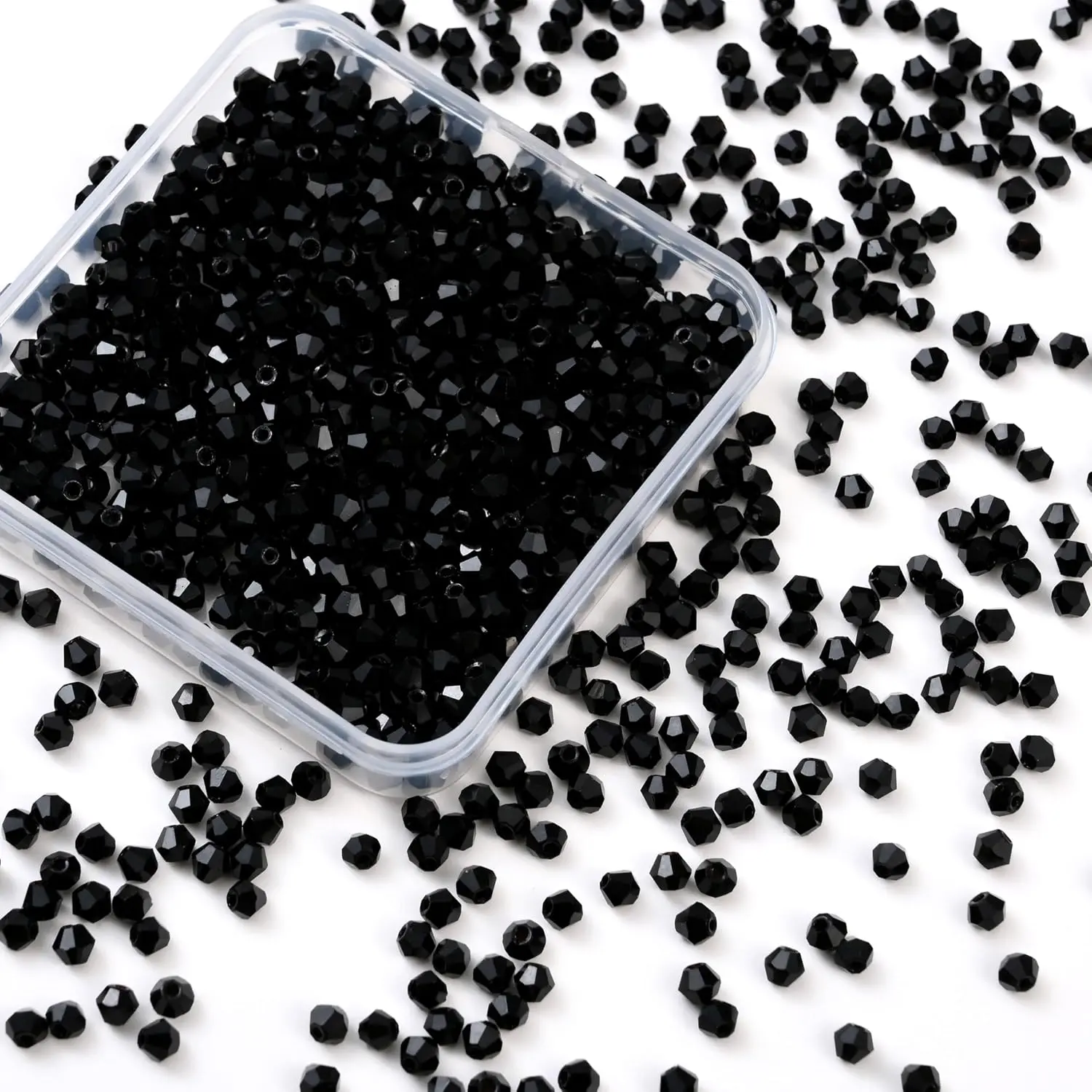 1000 count 4 mm Bicone  Beads Faceted  Glass Beads Bulk for  Making DIY Necklace Bracelet Earring (Jet Black)
