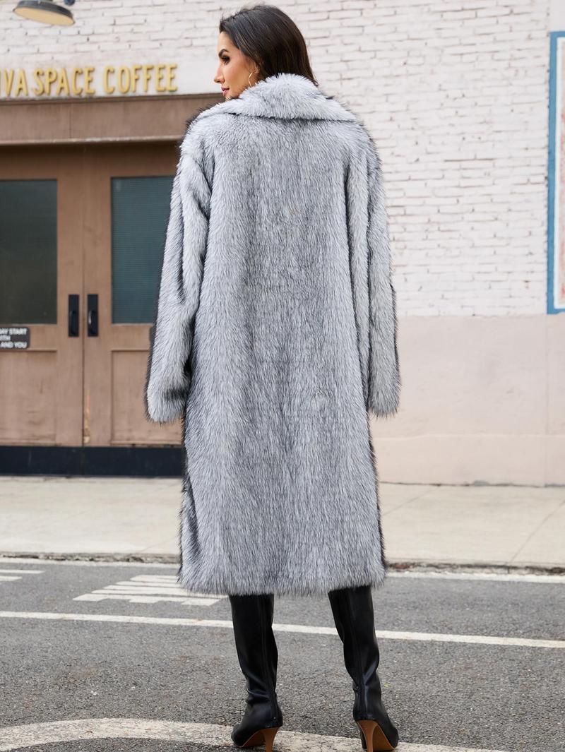 VVZ Women's Long-Length Warm Imitation Fur Fleece Coat for Fall and Winter Soft Cozy Full Coverage Design Womenswear Outerwear TikTokShopHolidayHaul Jackets