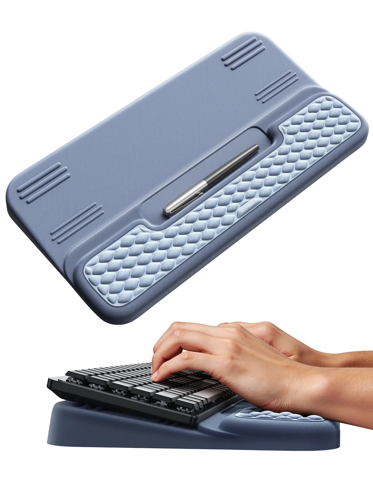 VAYDEER Ergo Keyboard Stand with Silicone Breathable Soft Memory Foam Cloud Wrist Rest, 2 Dual Angles, Anti-Slip Base, Adjustable Setup, Pen/Earbuds Slot, Office Accessories for Desk Office Users, Triple Relief