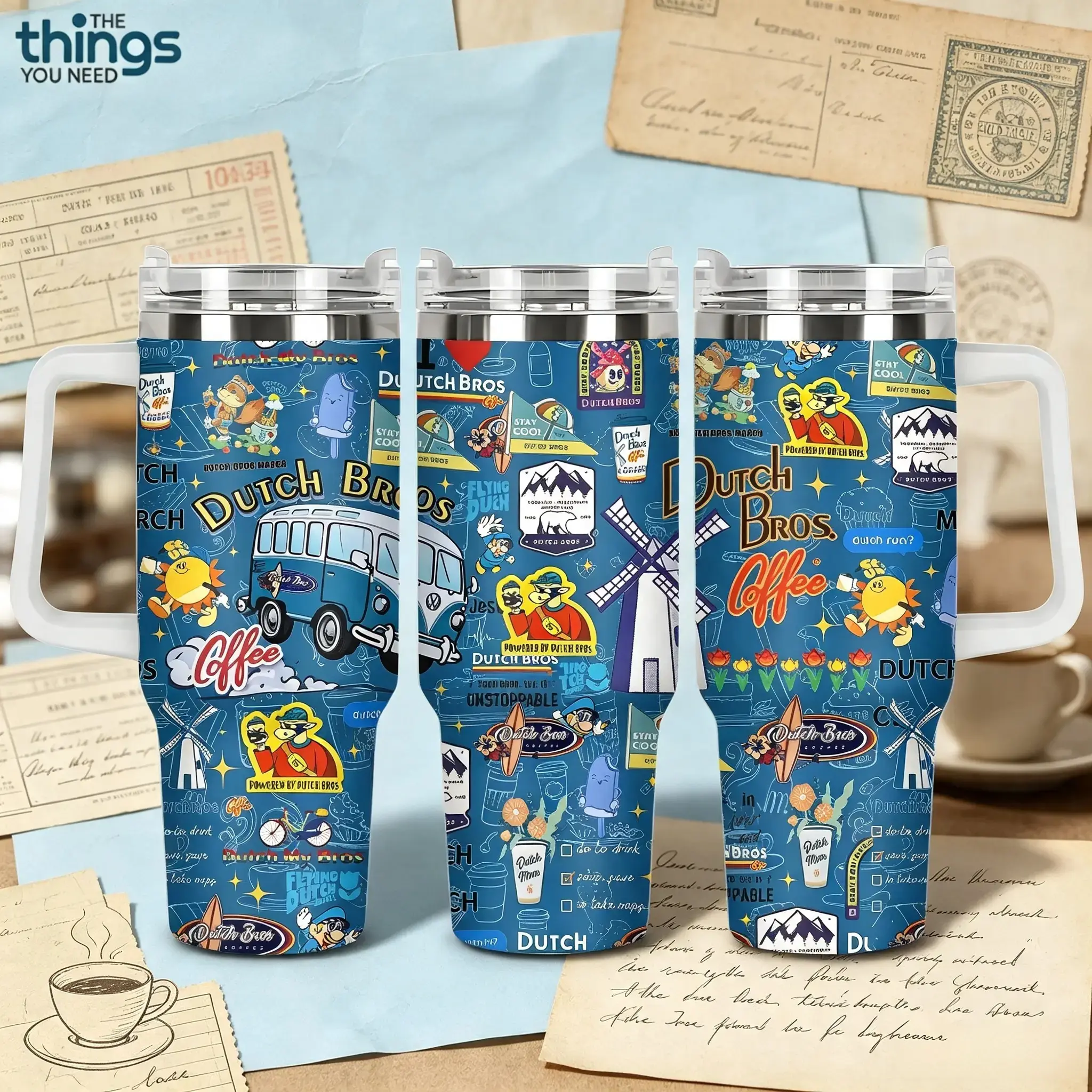 Dutch Bros Coffee Aesthetic Tumbler 40oz & 20oz, Insulated Stainless Steel Travel Mug with Handle & Lid, Double Wall Vacuum Cup, Iced Coffee Lover Cup, Drive Thru Coffee Vibe, Cute Coffee Merch Gift for Dutch Bros Fans, Reusable Water Bottle Daily Use