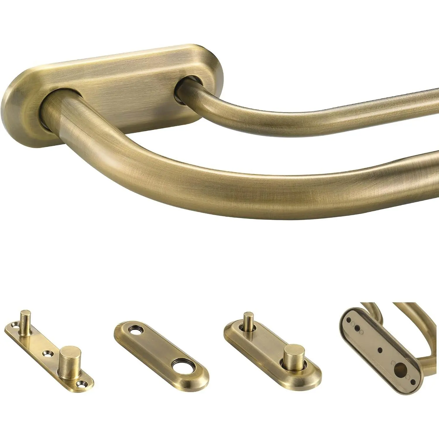 Adjustable Double Curtain Rod for Windows 84 to 134 Inch, Antique Bronze Wrap Around Blackout Curtain Rod with Aluminum Double-deck Finials and Brackets