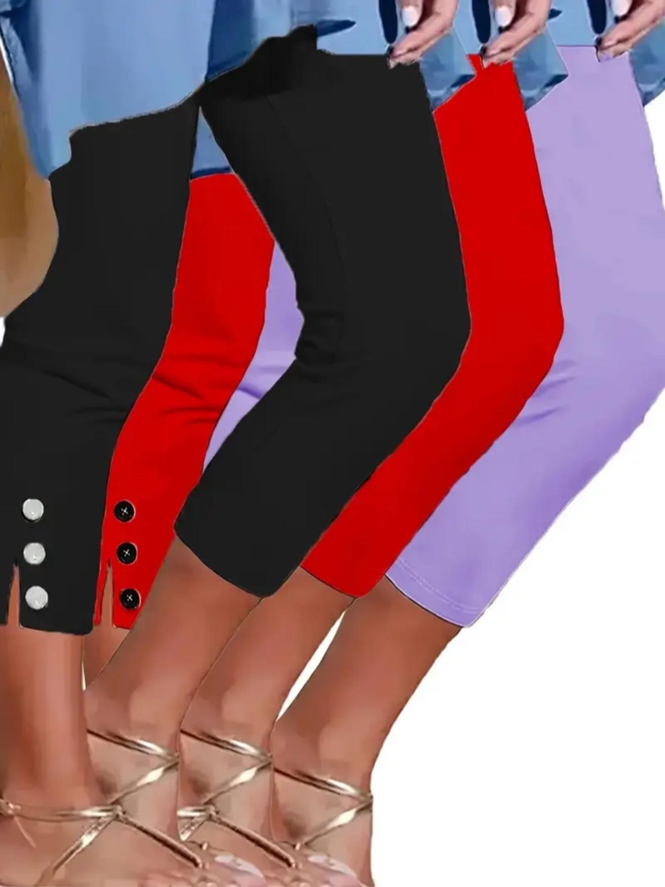 Women's Solid Color Skinny Capris Pants, Casual Comfy Breathable Trousers for Daily Wear, Ladies Bottoms for All Seasons