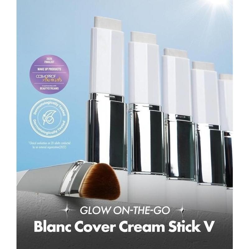 Cover Cream Stick V w/ Detachable Brush - Korean Skin Care Color-Changing Foundation Stick with Collagen Capsules (0.45 oz)