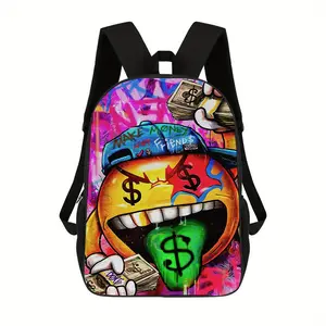 Hip-Hop Style Vibrant Synthetic Backpack - Lightweight High-Capacity Laptop Bag with Adjustable Straps, Zipper Closure, Dragon Motif, Hangable, Leakproof, Dustproof for Holiday Use, Teen Luggage